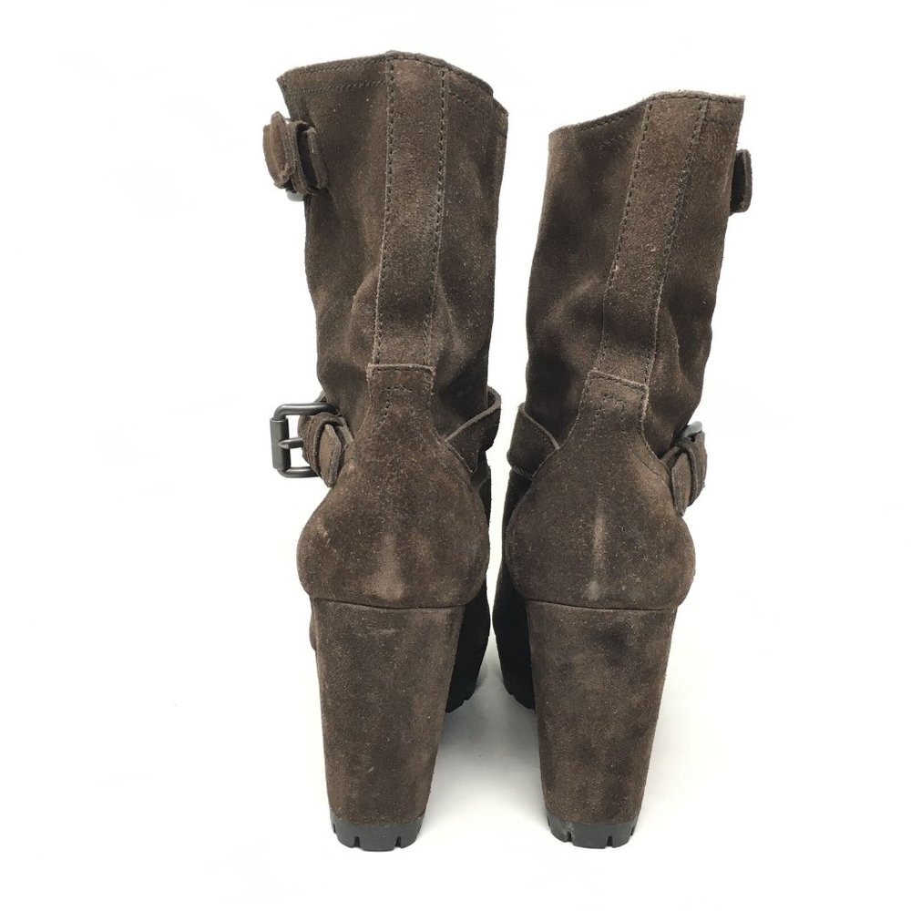 Women's Prada Pull On Wedge Mid Calf Boots Booties Shoes Size 40 EU/10 US Brown - Picture 9 of 12